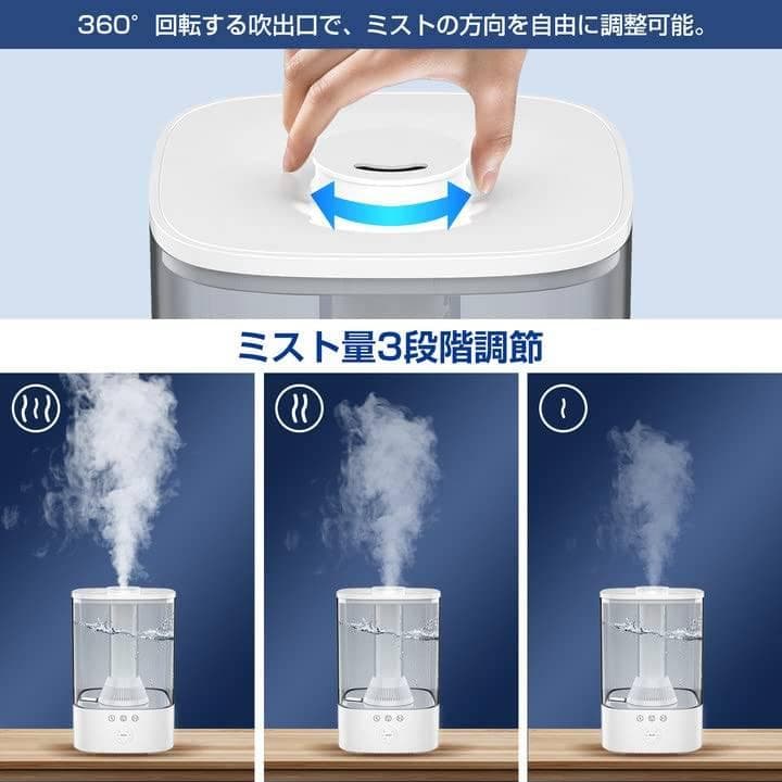 抗菌カートリッジ付き 超音波加湿器 3段階ミスト調節