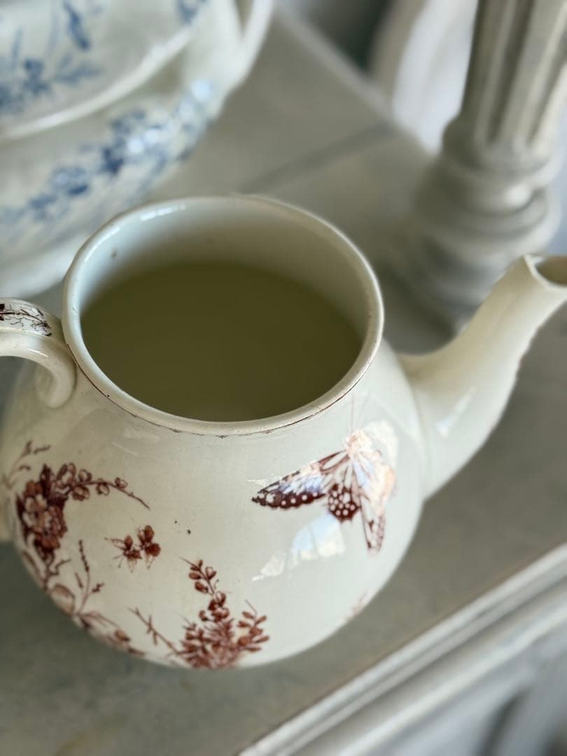 フランスアンティーク陶器リュネヴィルMesange茶ティーポット