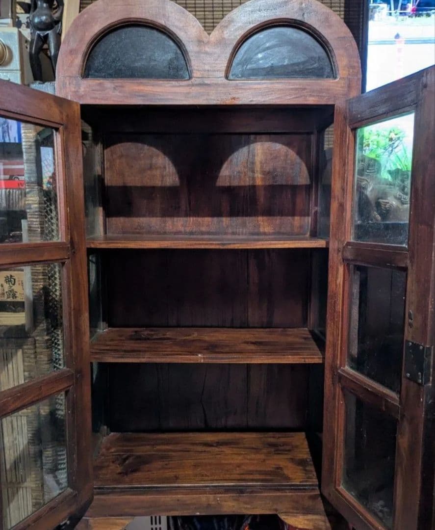 【レア送料無料】アジアンアンティーク調　ドーム型キャビネット　ダークブラウン