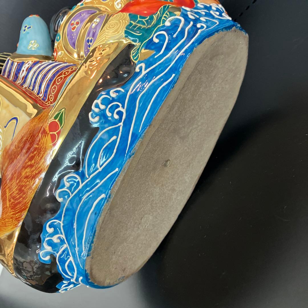 九谷焼七福神 ドラゴン船 置物 陶器製約30cm年代物