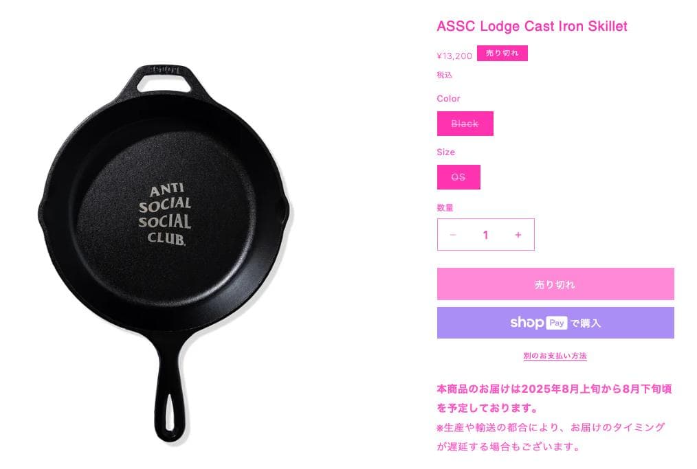 新品 25ss ANTI SOCIAL SOCIAL CLUB 別注 スキレット