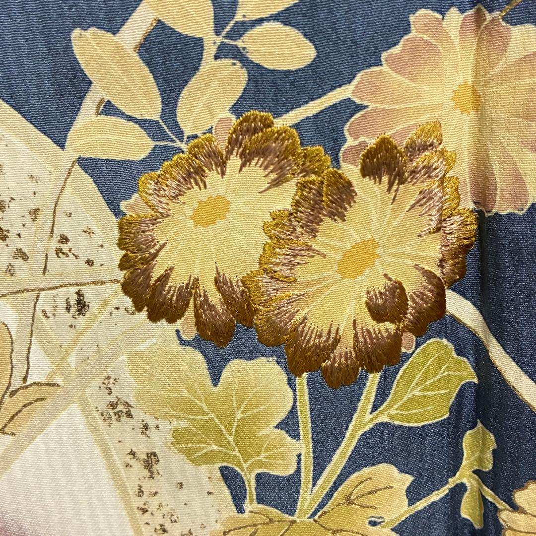 D103 訪問着 菊刺繍 蔦の葉 正絹 着物 袷 しつけ糸付き未使用極美品