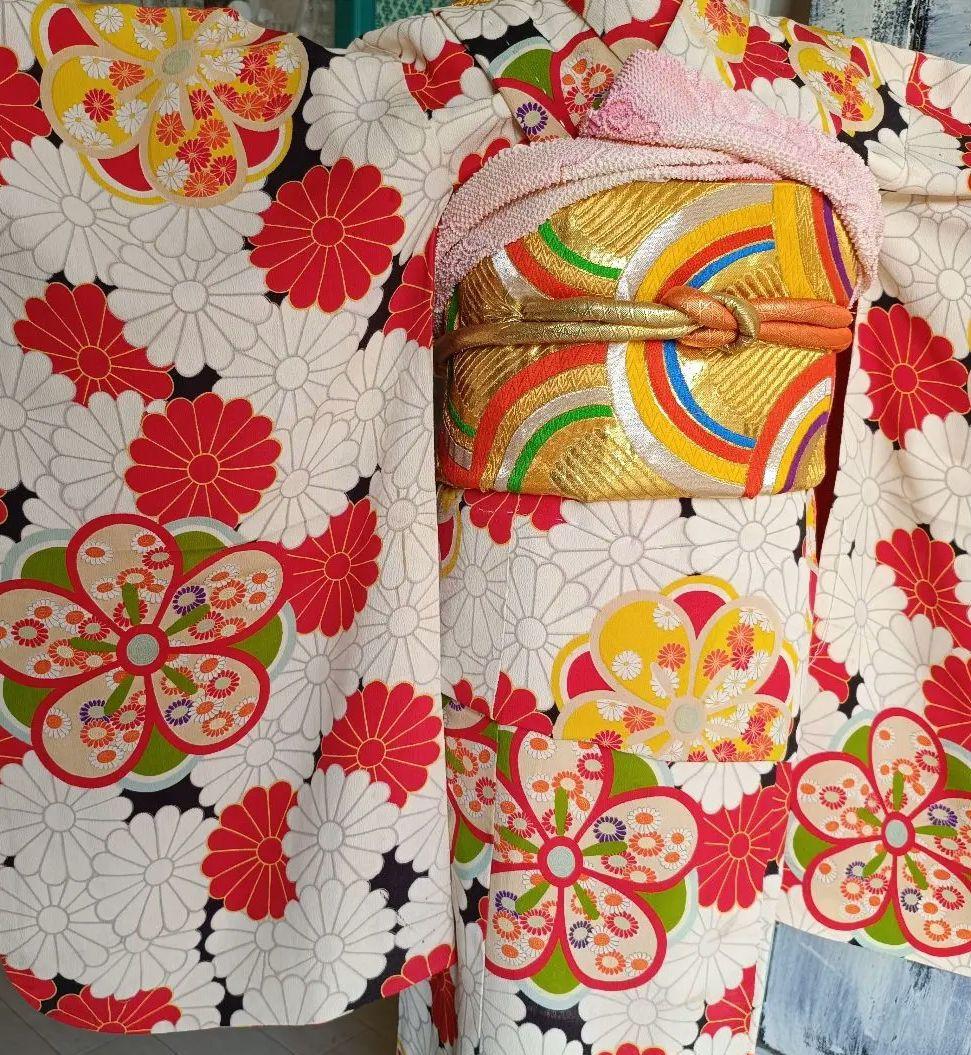 アンティーク菊の花尽くしの着物と作り帯セット