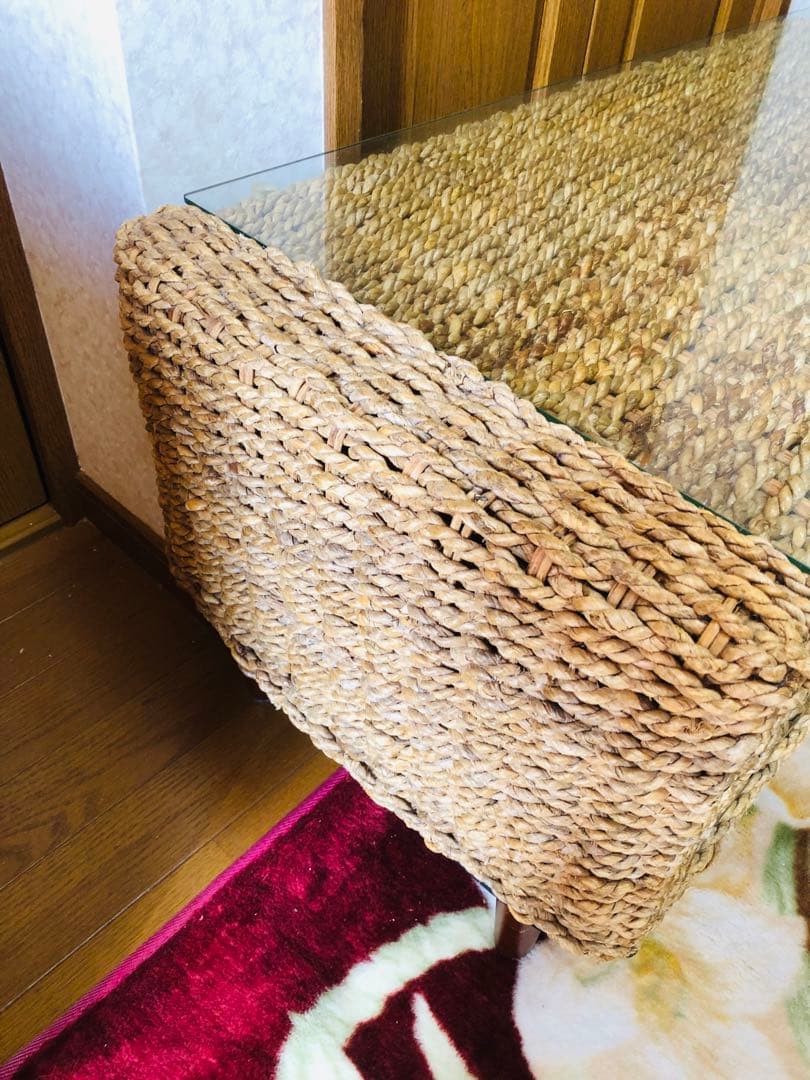 アジアン家具　バリ　ラタン製オープンシェルフローテーブル