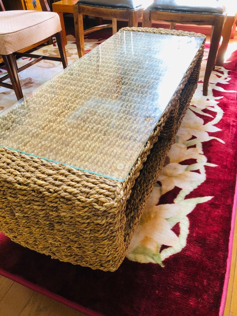 アジアン家具　バリ　ラタン製オープンシェルフローテーブル