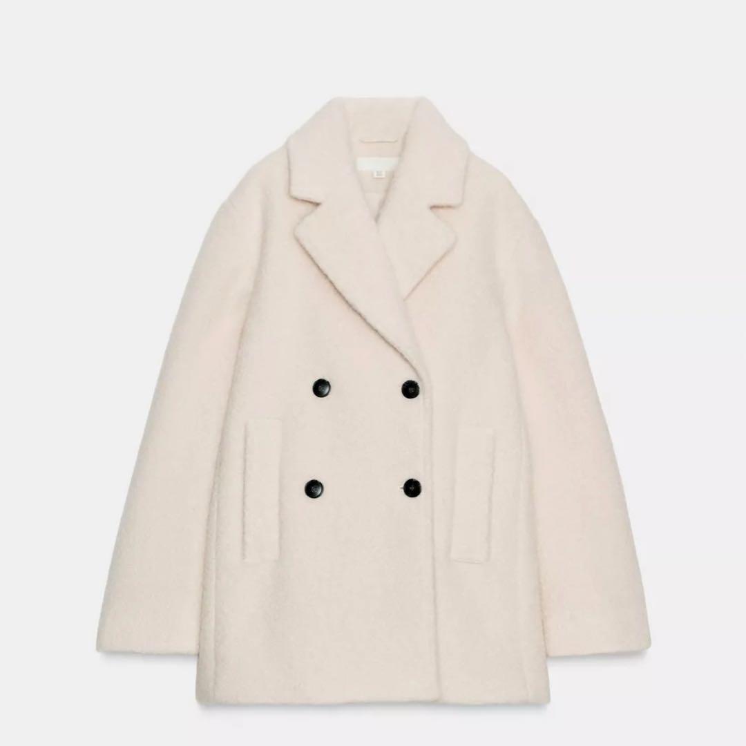新品タグ付き ZARA ザラ ブークレダブルブレストミディ丈コート