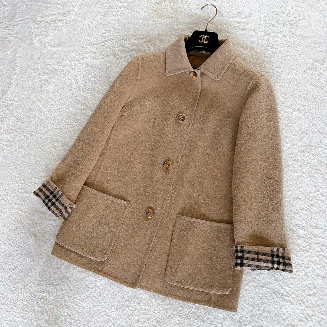 美品✨【バーバリーロンドン】カシミヤ混ウール ダブルフェイスコート キャメル38
