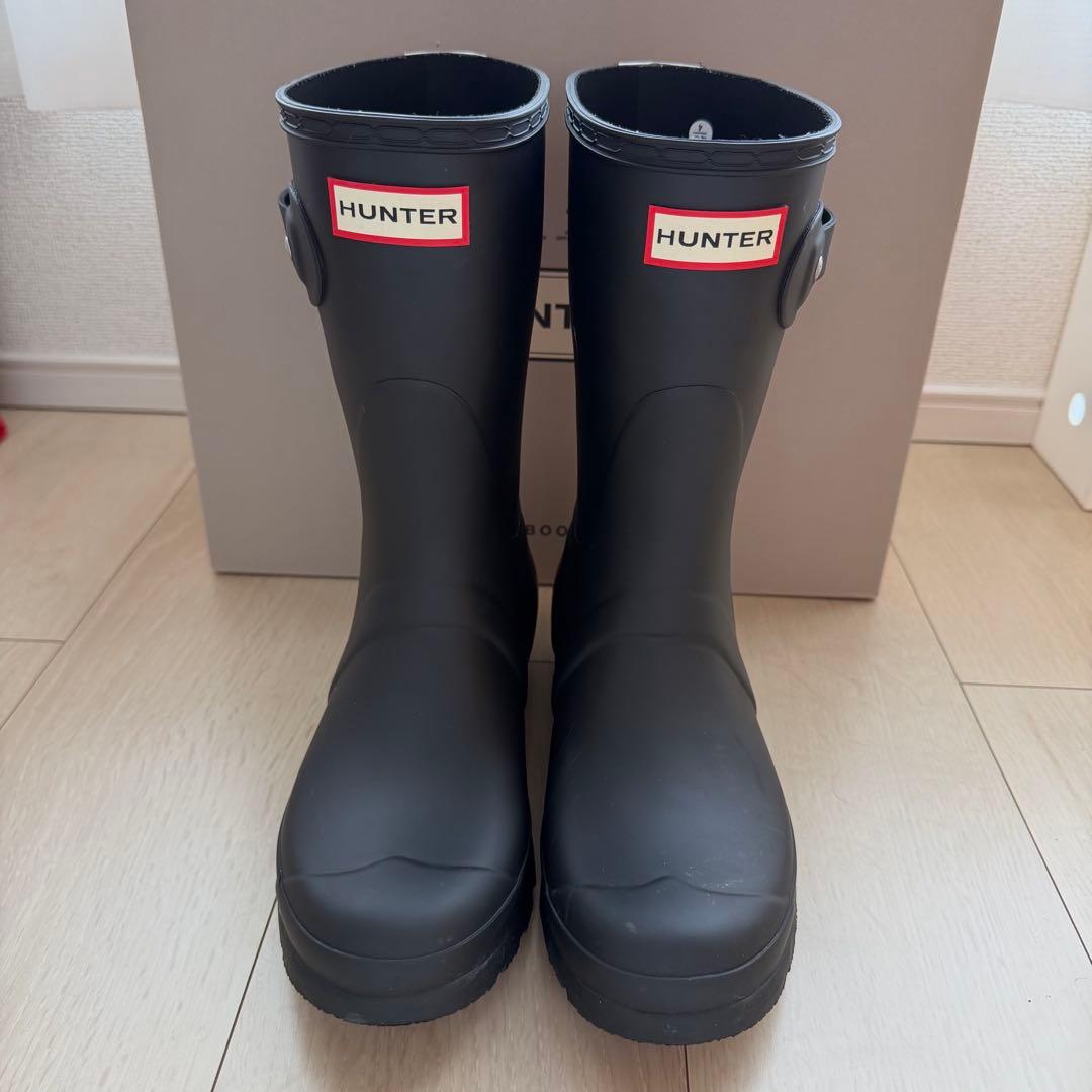 美品！ HUNTER ブラック 長靴 トリカラー ロゴ ショート 24 24.5