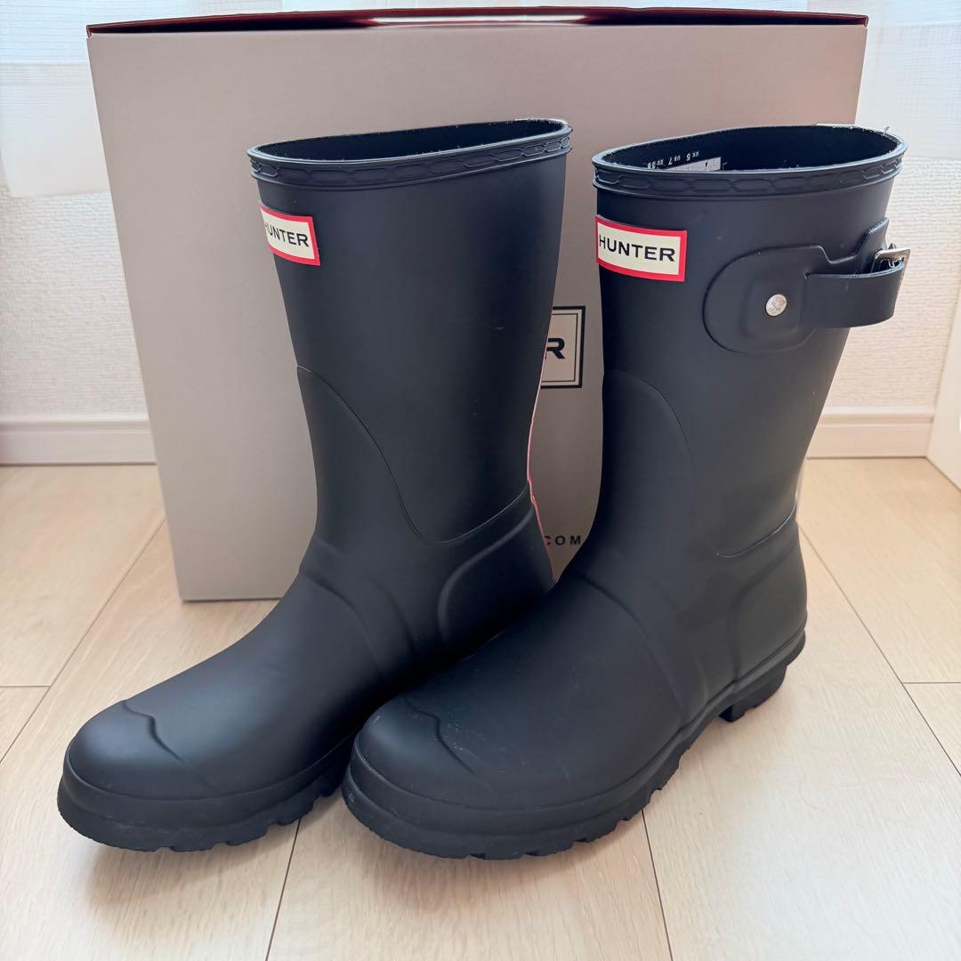 美品！ HUNTER ブラック 長靴 トリカラー ロゴ ショート 24 24.5