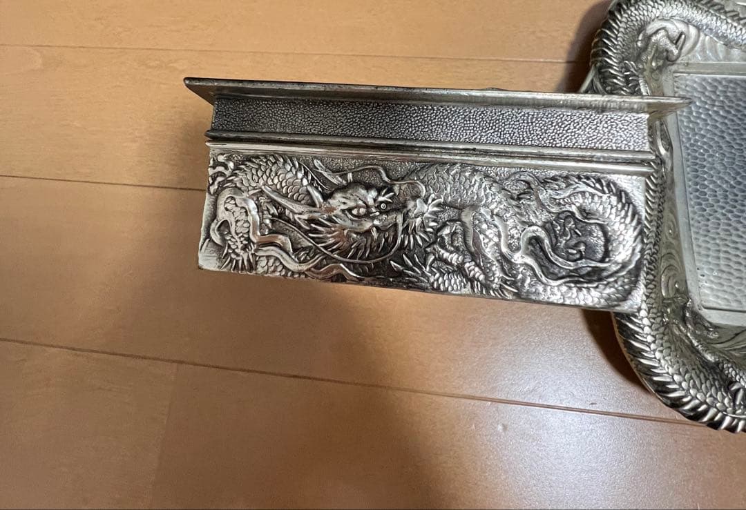 高級 昭和レトロ 龍 日本製 白銅 灰皿セット アンティーク 喫煙具 煙草入れ