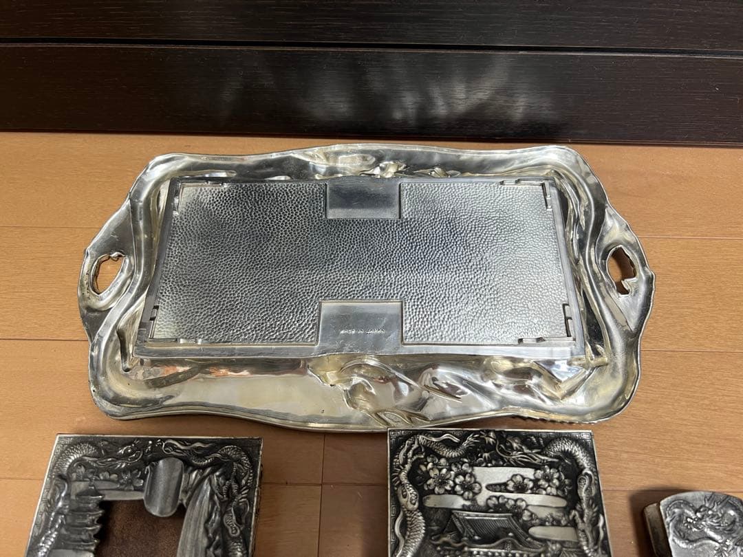 高級 昭和レトロ 龍 日本製 白銅 灰皿セット アンティーク 喫煙具 煙草入れ