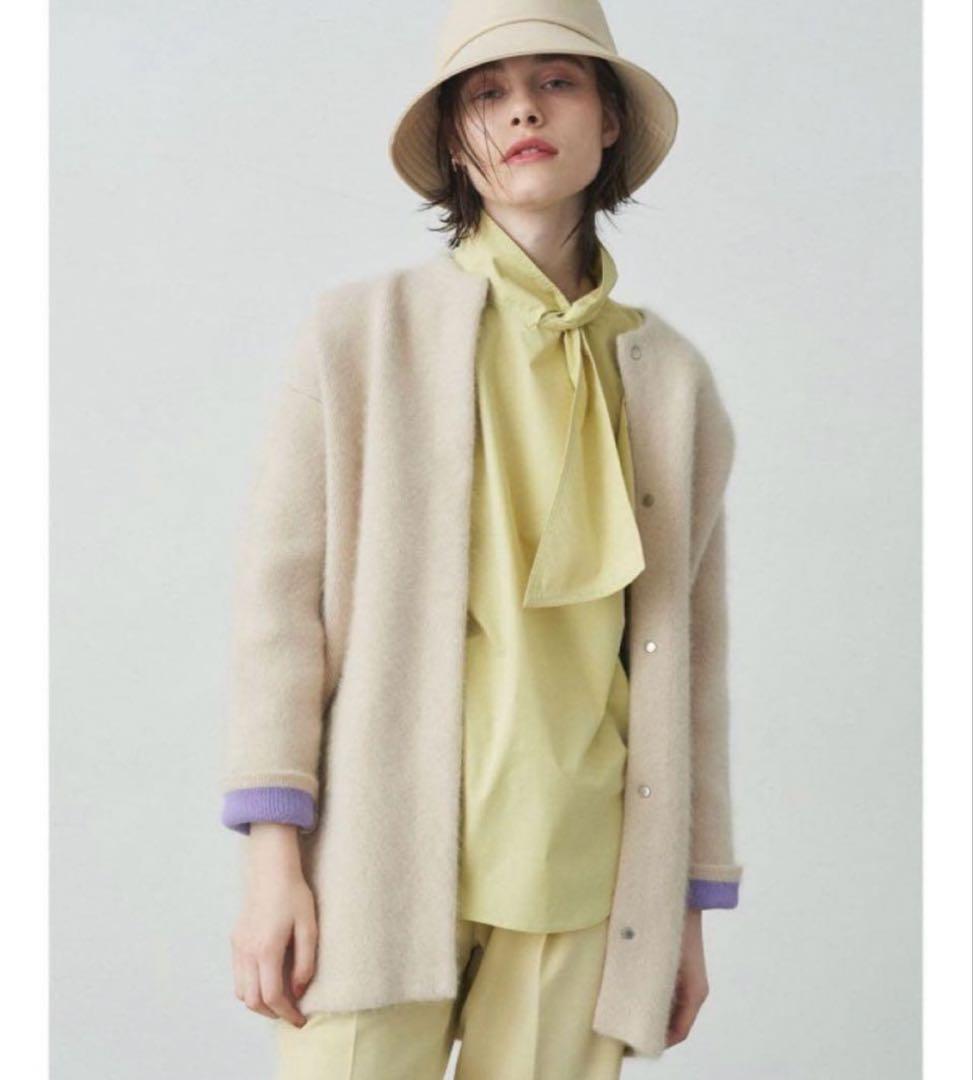 ELENDEEK ラクーンミックスWカーディガン　アイボリー×ラベンダー