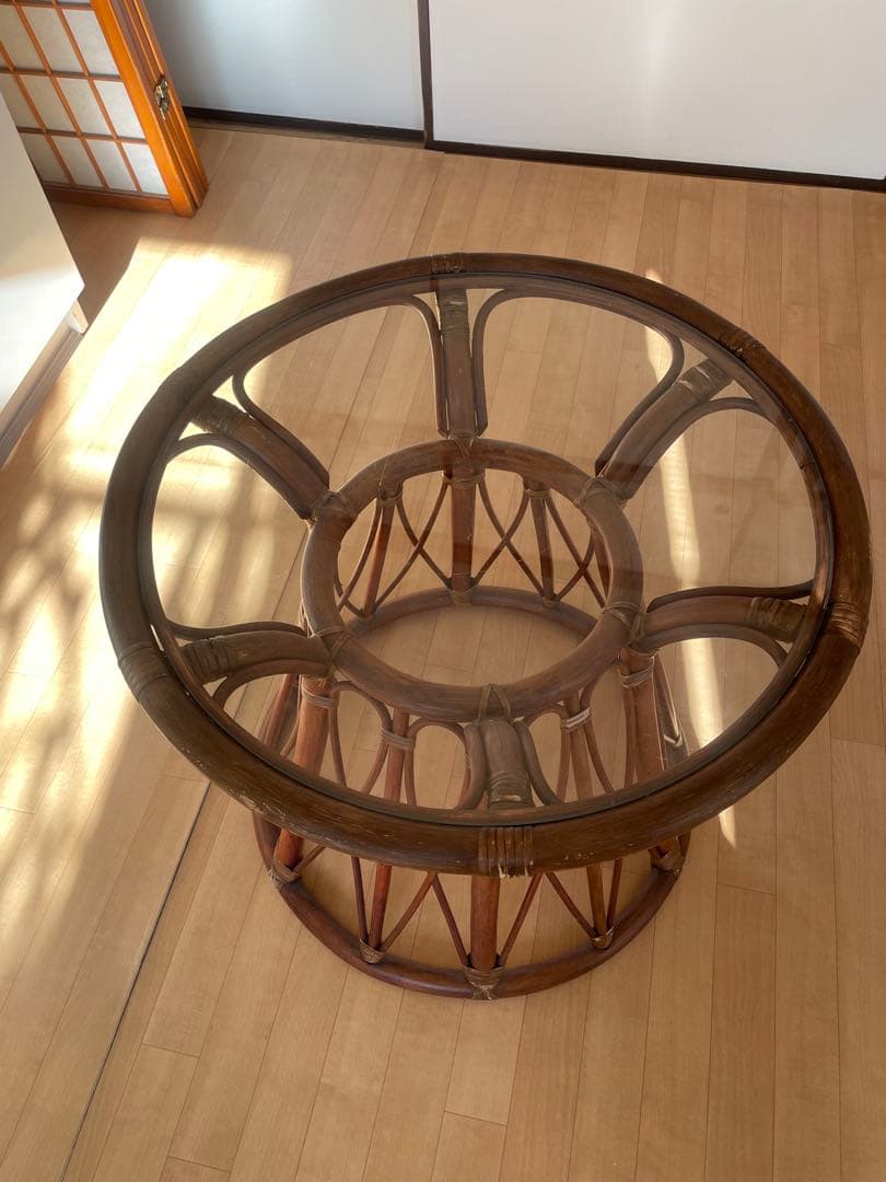 ラタン ガラステーブル 円形 サイドテーブル