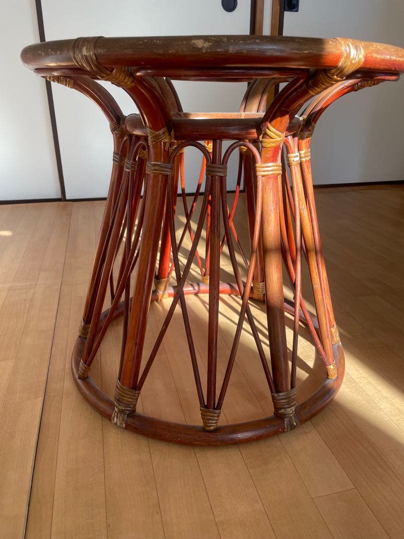 ラタン ガラステーブル 円形 サイドテーブル