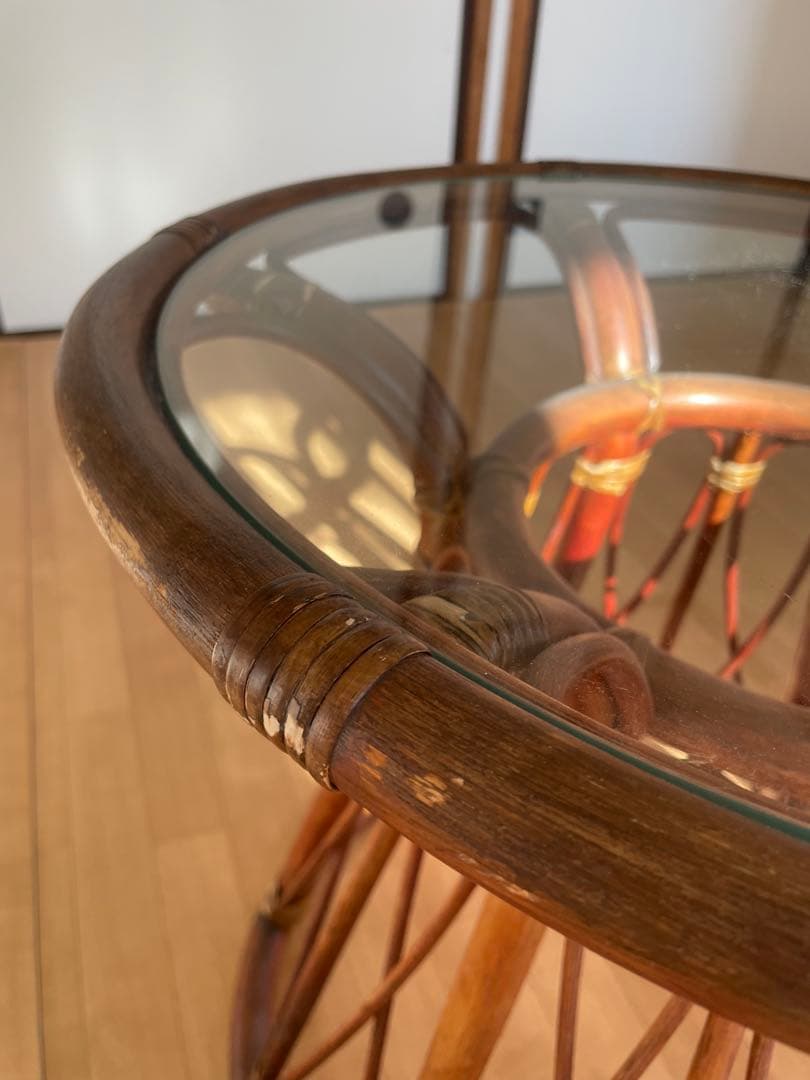 ラタン ガラステーブル 円形 サイドテーブル