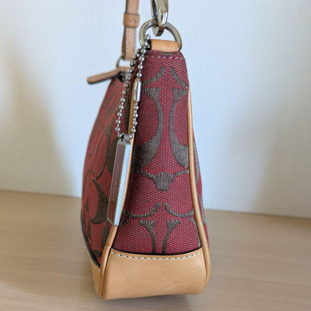 【美品】COACH アクセサリーポーチ ミニバッグ キャンバス レザー レッド