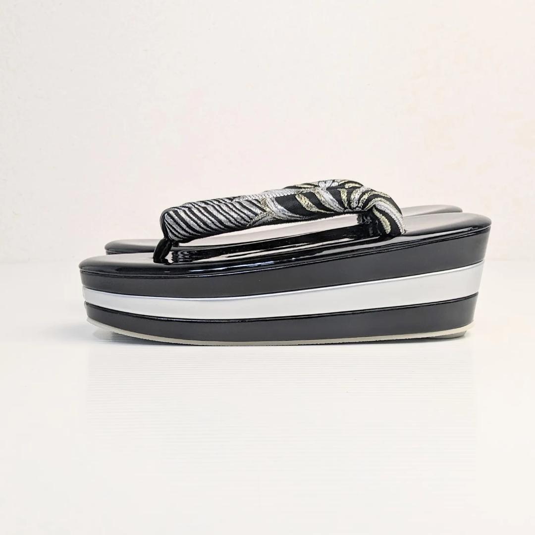 和装 草履バッグセット 帯地 黒×銀 3枚芯 フリーサイズ k19-6