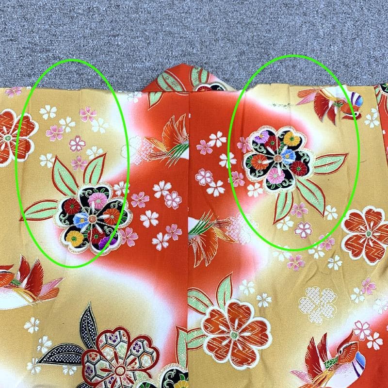 510ag12■七五三 七歳 女児 着物&袋帯&長襦袢 鴛鴦 金彩 花文■美品