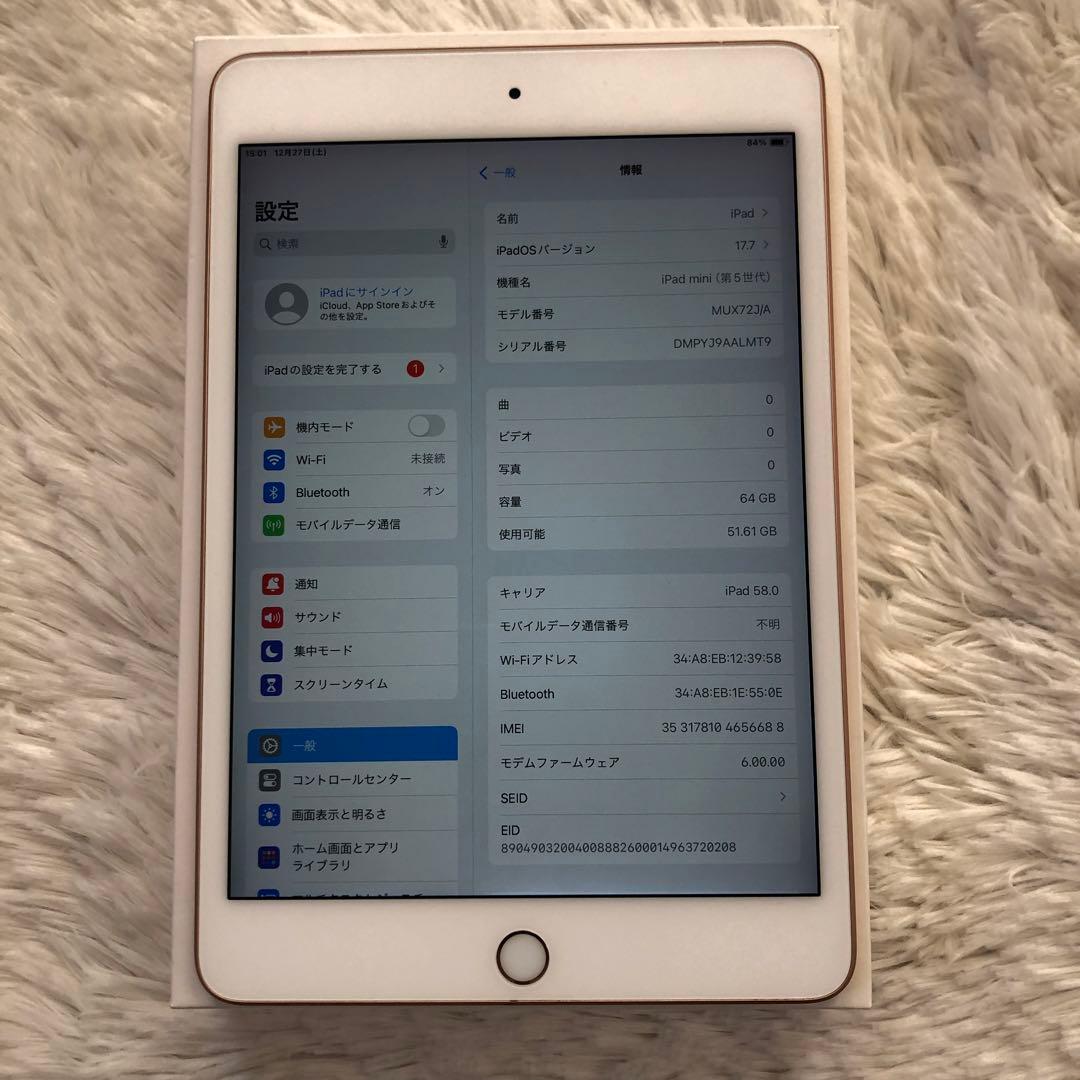 【1/3販売終了】iPad mini5 64GB SIMフリー 【すぐ発送】