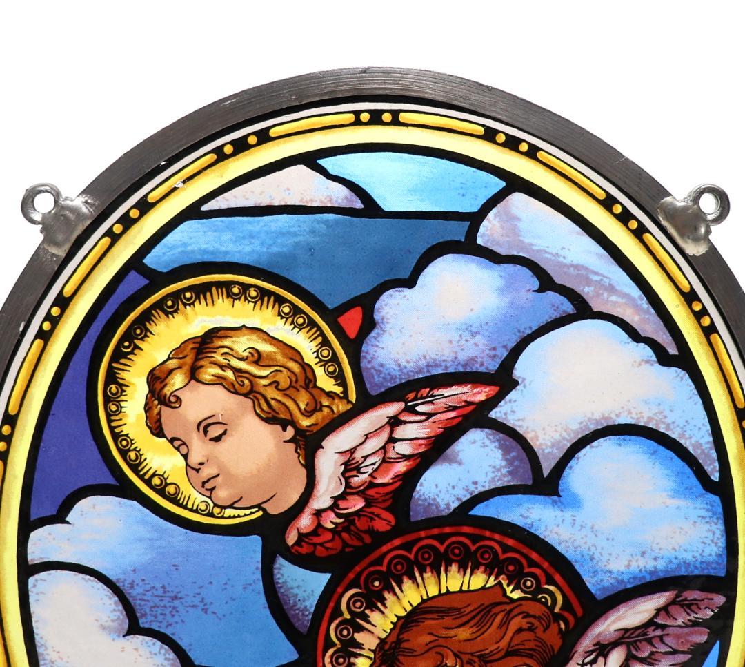 3人の羽のある天使 ヴィンテージ ステンドグラス 神話 エンジェル 教会 美術館
