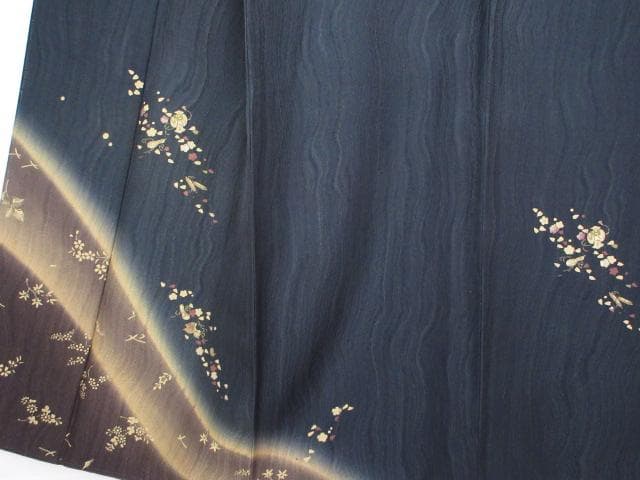 未着用に近い！美品＊お宝尽し＆花柄＊鉄紺色＊訪問着＊横幅大＊１６４ｃｍ＊裄６９