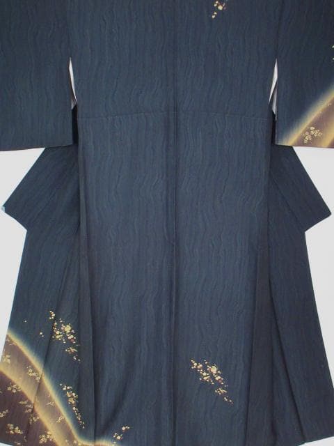 未着用に近い！美品＊お宝尽し＆花柄＊鉄紺色＊訪問着＊横幅大＊１６４ｃｍ＊裄６９