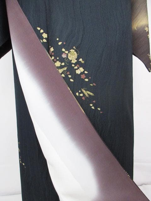 未着用に近い！美品＊お宝尽し＆花柄＊鉄紺色＊訪問着＊横幅大＊１６４ｃｍ＊裄６９