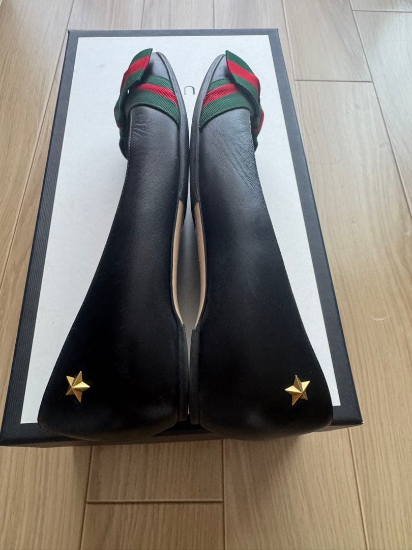 GUCCI マーモント　リボン付きフラットシューズ　サイズ37.5