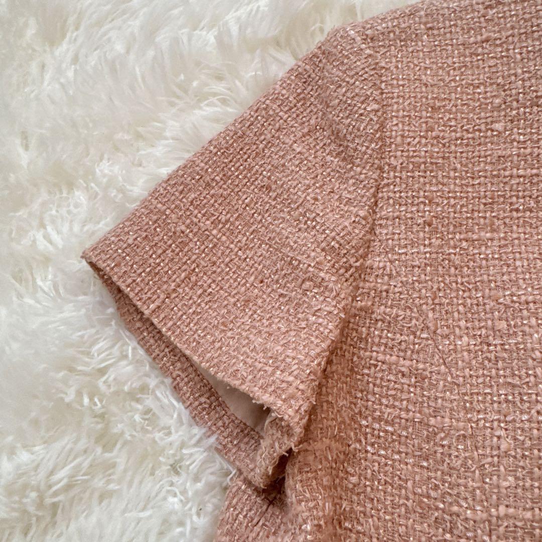 FOXEY ツイード 襟付き 半袖ワンピース 40 ベージュ 希少サイズ 上品