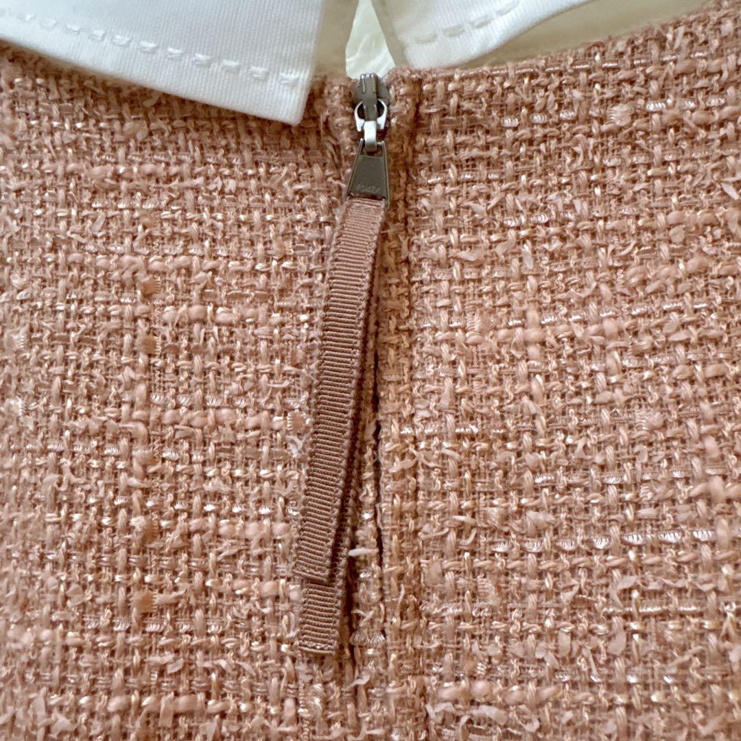 FOXEY ツイード 襟付き 半袖ワンピース 40 ベージュ 希少サイズ 上品