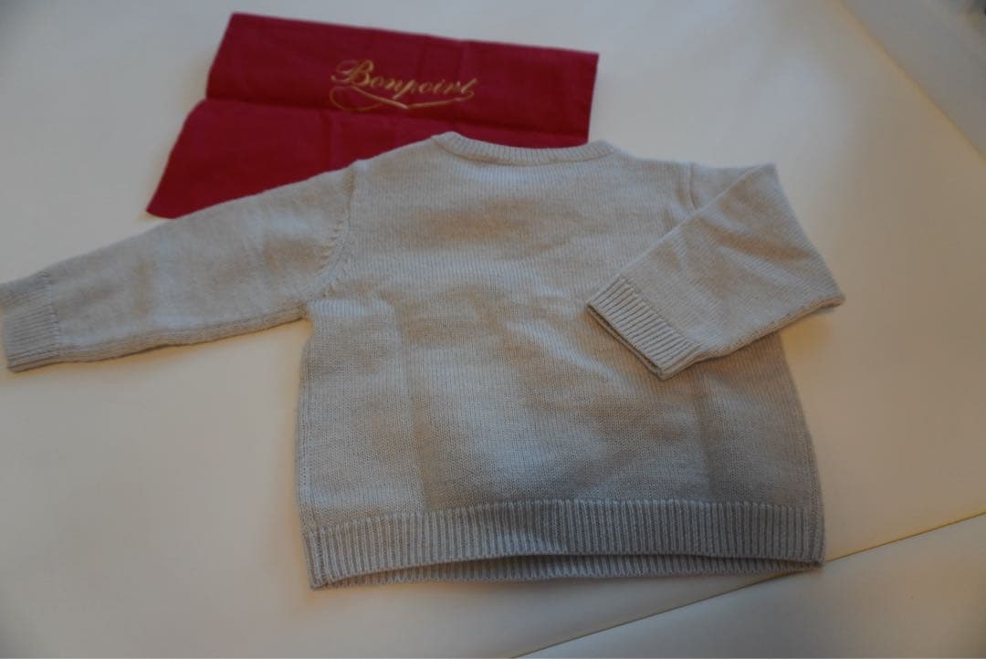 Bonpoint グレー 猫刺繍 セーターロンパース