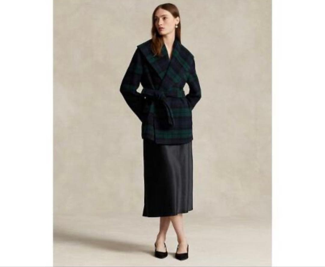 POLO RALPH LAUREN プラッド ウールブレンドツイルラップコート