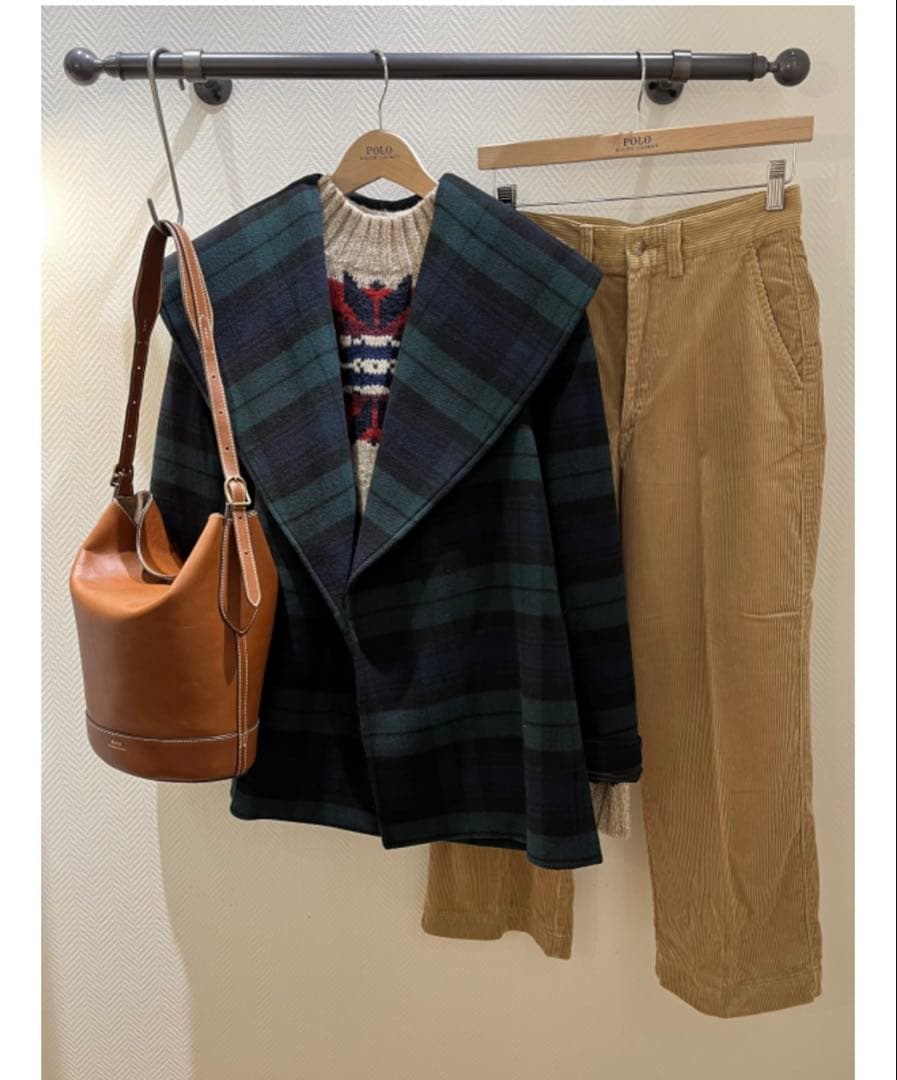 POLO RALPH LAUREN プラッド ウールブレンドツイルラップコート