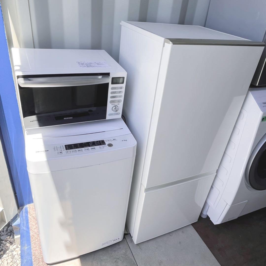 取付無料！高性能おしゃれホワイトAQUA大きめ冷蔵庫洗濯機フラットオーブンレンジ