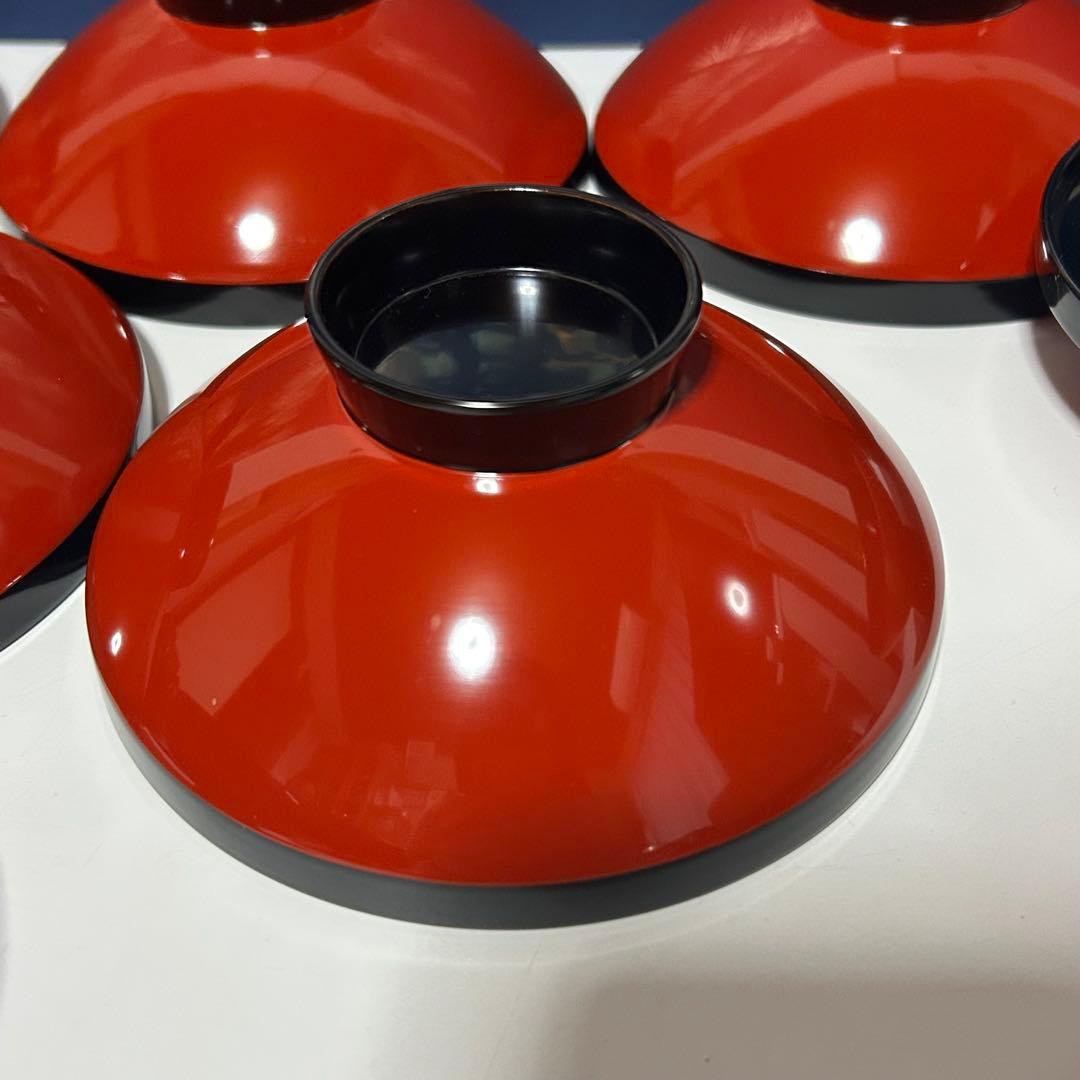 輪島塗　天然木 漆器 蒔絵 多用椀 5個セット 赤と黒 葉模様