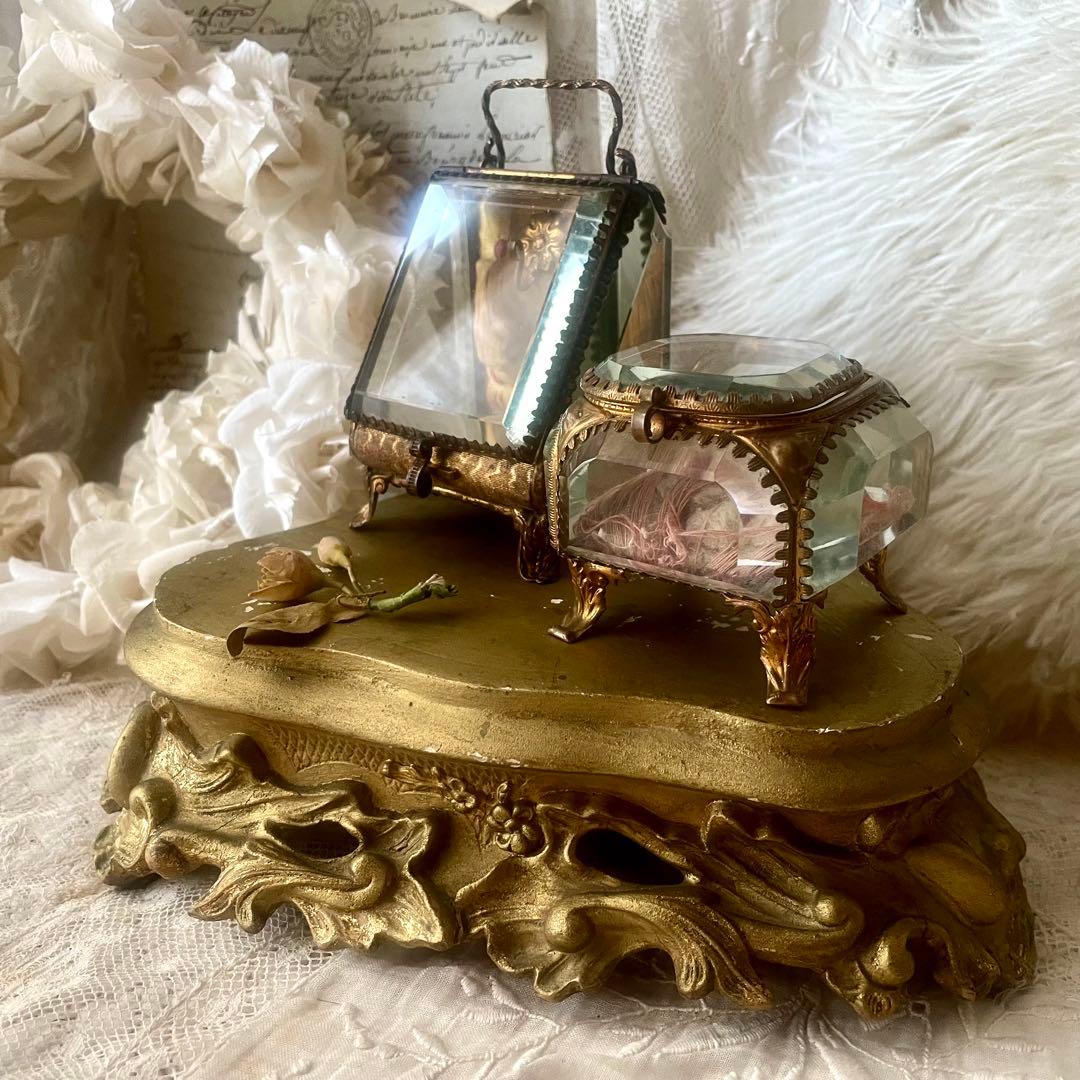 ベベルガラスジュエリーボックスS アクセサリーケース　フランスアンティーク