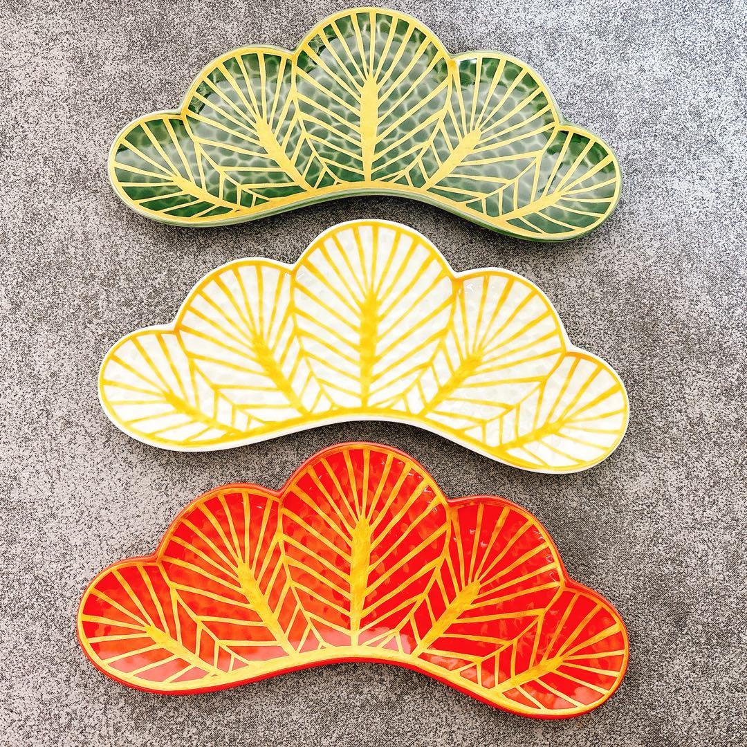 なんなんご依頼品　幸楽窯　錦金松葉形前菜皿　茶緑金　白金　赤金　6点セット