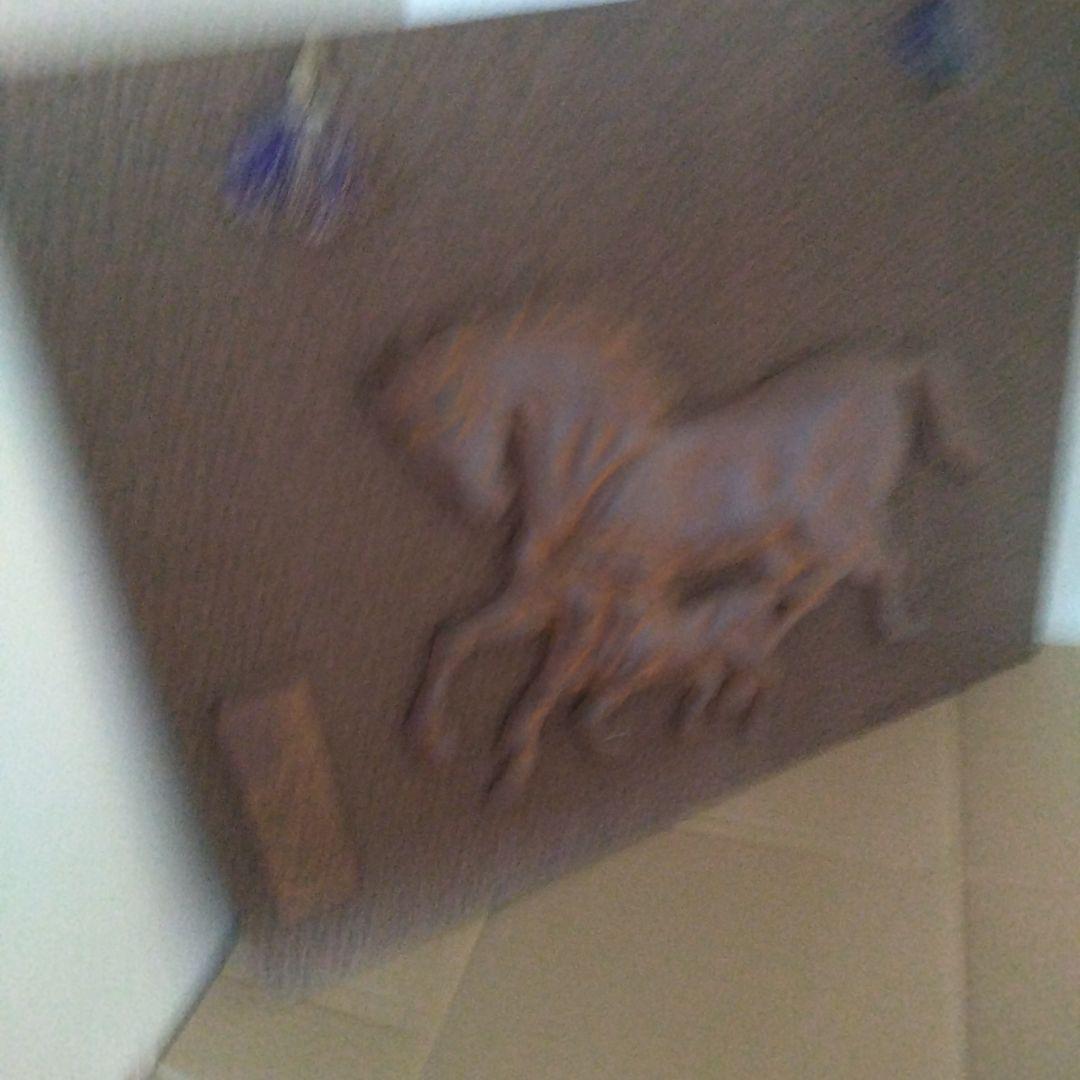 親馬と子馬の浮彫り 置物 美術品