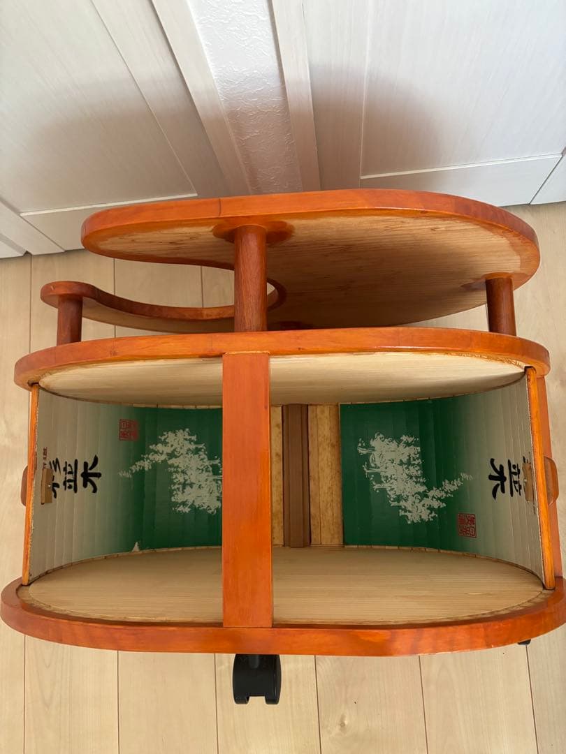 【希少】日光杉並木デザイン 木製ポットワゴン