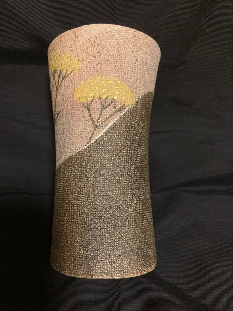 【共箱・落款】日展会員 伊藤東彦 益子焼 布目象嵌ジョッキ「女郎花」名工の傑作