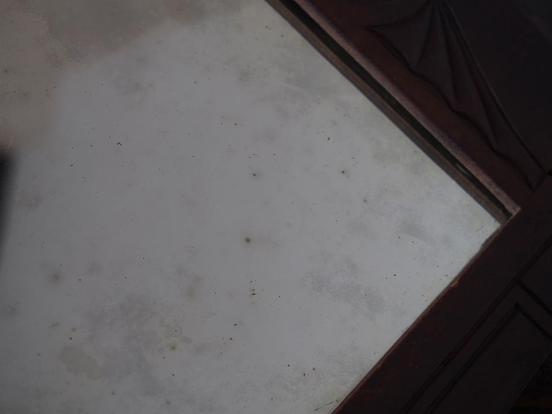 木製フレームの古い鏡 アールデコ 高31cm#家具 工藝/K398