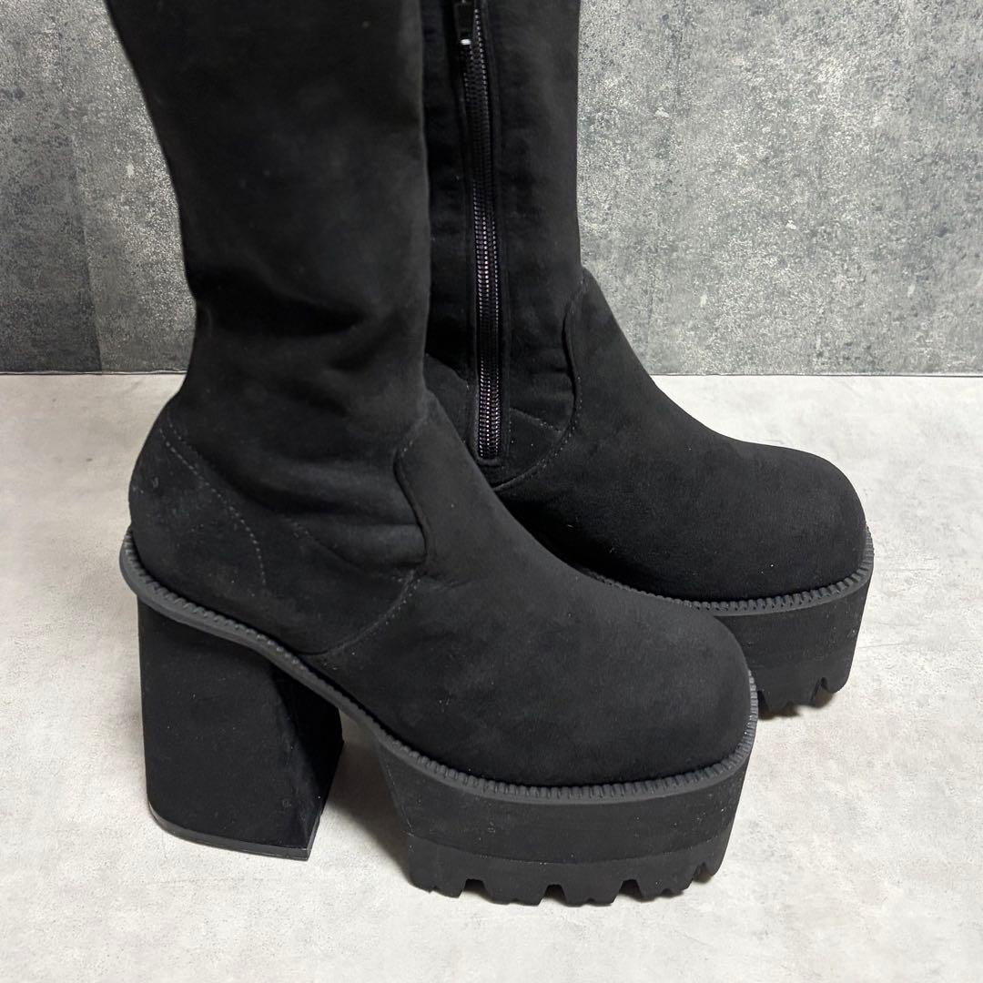 ほぼ新品EMODA スクエアフィット S ロングブーツ ニイハイブーツ 厚底 黒