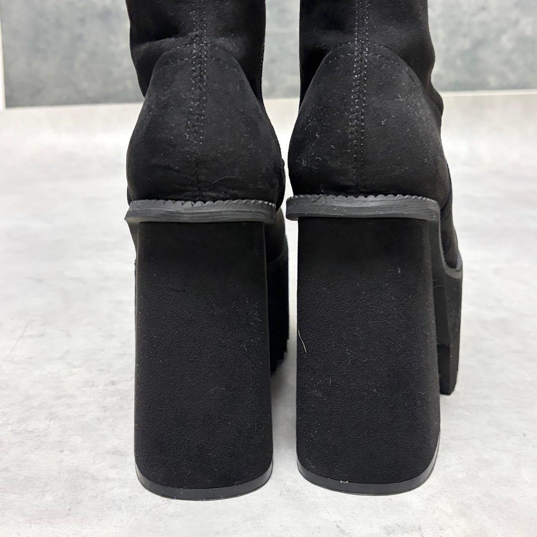 ほぼ新品EMODA スクエアフィット S ロングブーツ ニイハイブーツ 厚底 黒