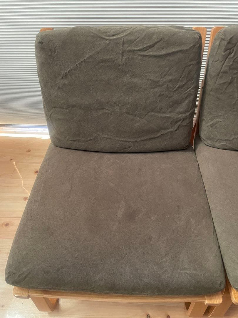 無印　リビングでもダイニングでもつかえるソファチェア　オーク材　カーキ　手渡し