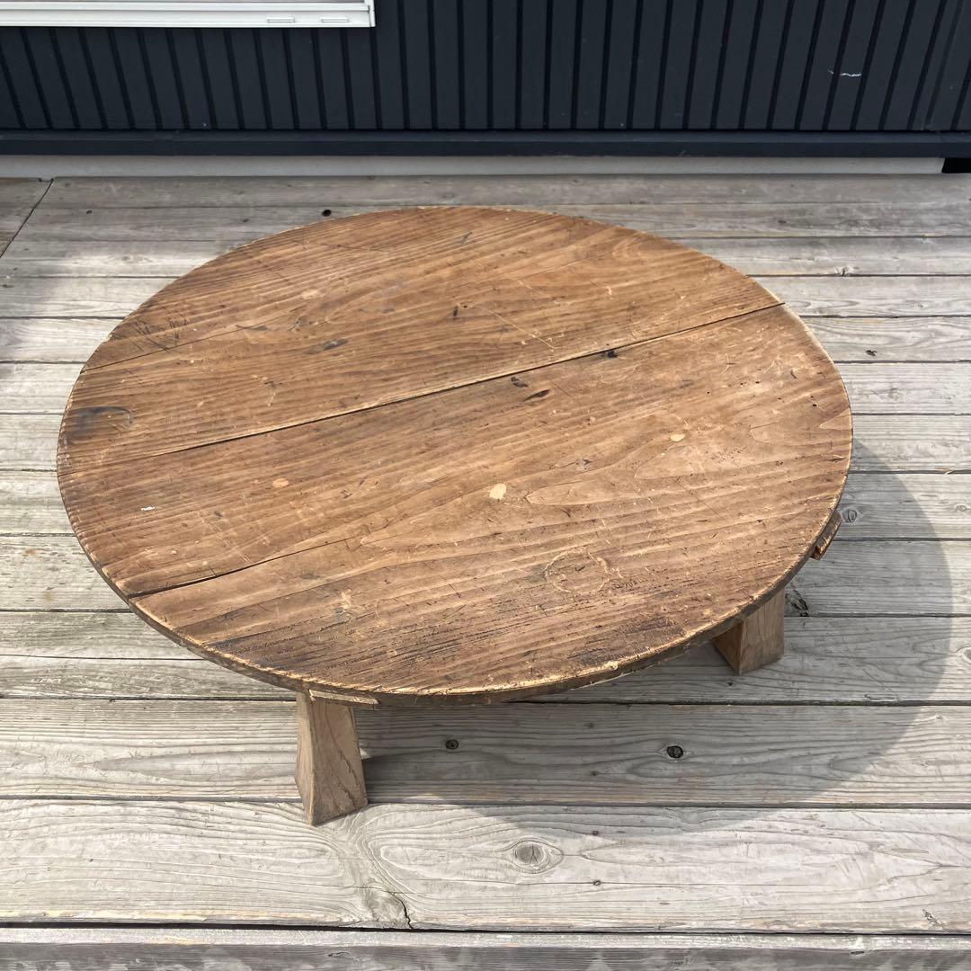 昭和レトロ 古家具 古材 円形 円型 木製ちゃぶ台 円卓 座卓 センターテーブル