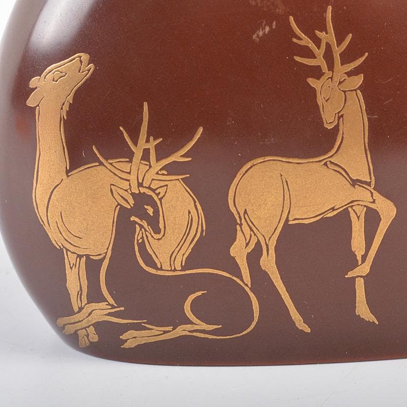 煎茶道具　漆塗　鹿蒔絵　茶壷　桐箱付　V　R5451