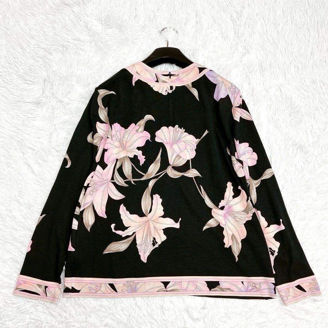 ★LEONARD★シルク混 花柄 フラワー ブラウス ブラック黒 サイズ42