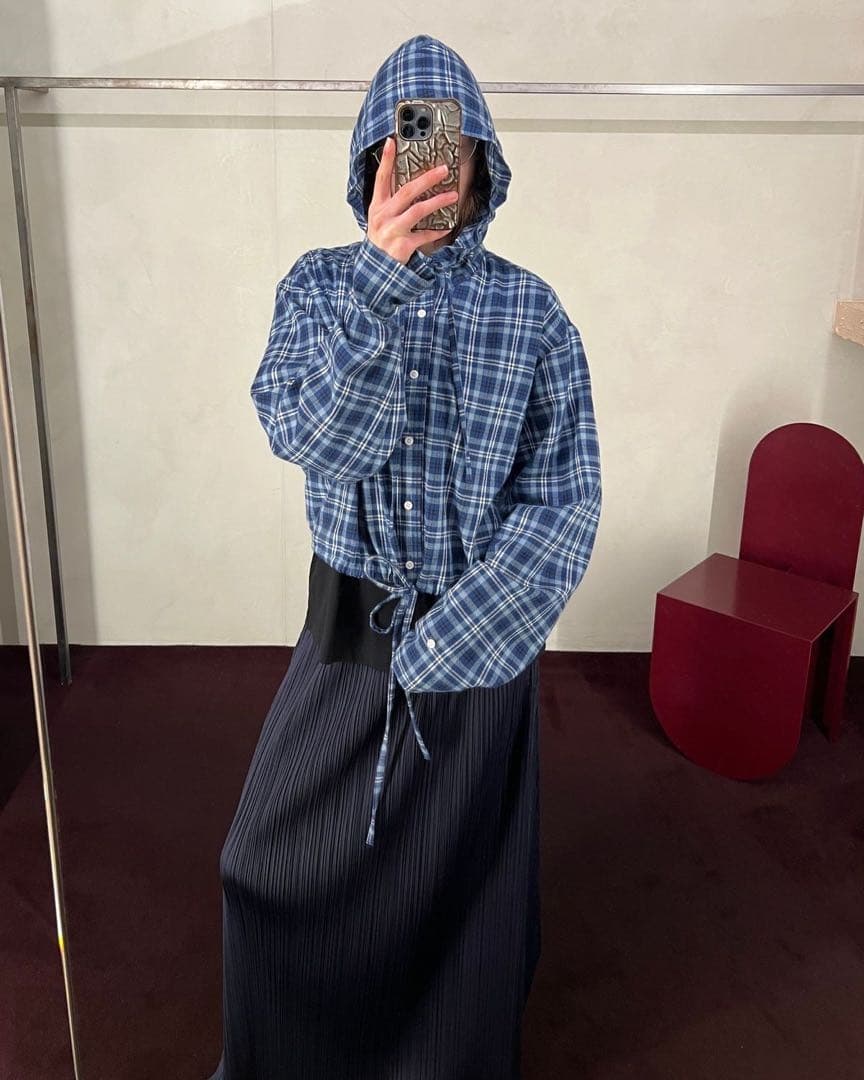 アクネストゥディオズ　チェックフード付きオーバーシャツ