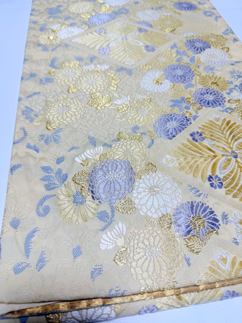 高級 袋帯 六通柄 唐織 ベージュ 七宝柄 フォーマル 訪問着 留袖 色無地