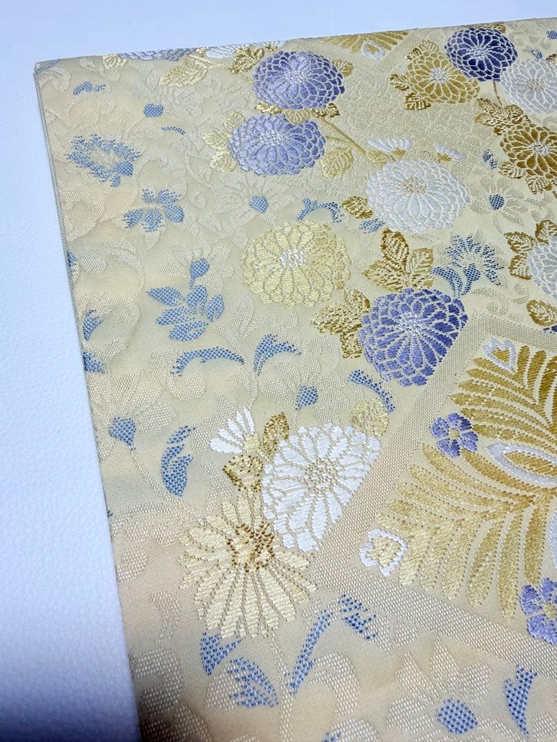 高級 袋帯 六通柄 唐織 ベージュ 七宝柄 フォーマル 訪問着 留袖 色無地